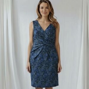 Thurley Blue and Black Paisley Sleeveless V Neck Dress